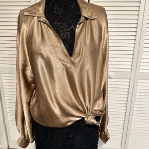 Gold Satin Long Sleeve Button down